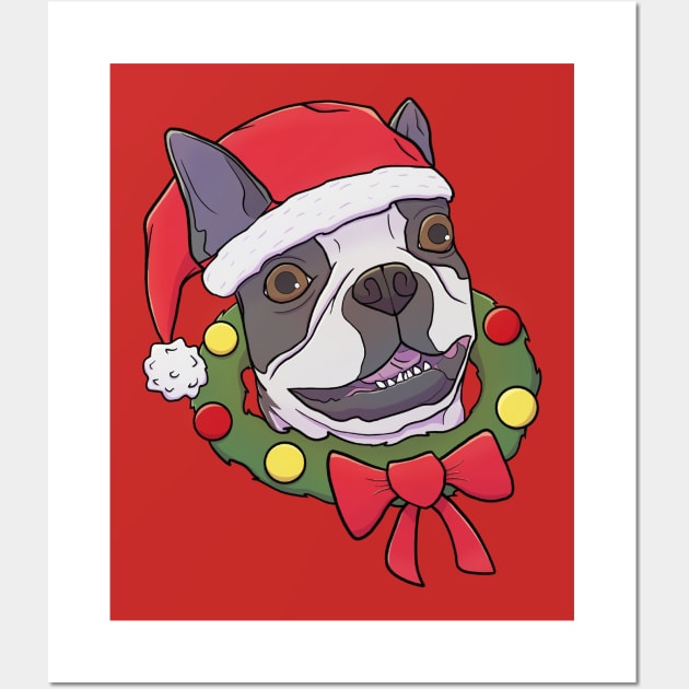 Boston Terrier Christmas Wall Art by Domingo Illustrates